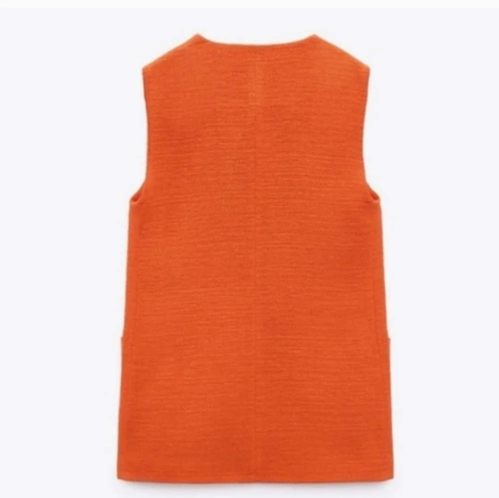 Zara textured tweed orange long vest top size XS